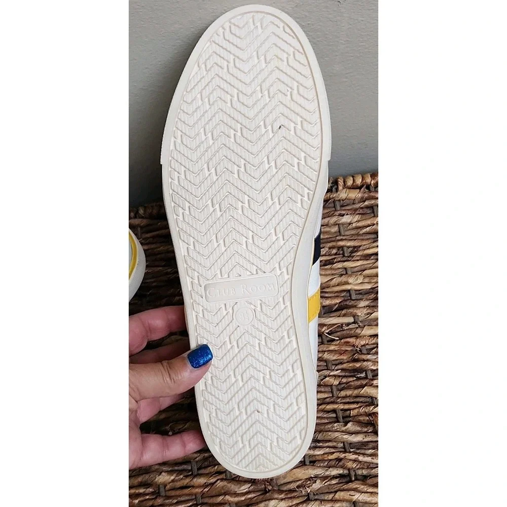 CLUB ROOM Men's Noah White/Yellow Stripe Lace-Up Comfort Walking Shoes Size 8.5